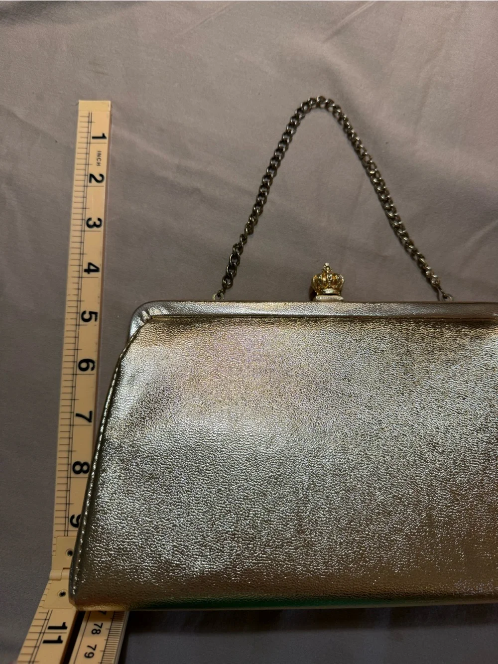 Vintage Gold Metallic Frame Clutch Handbag with Chain